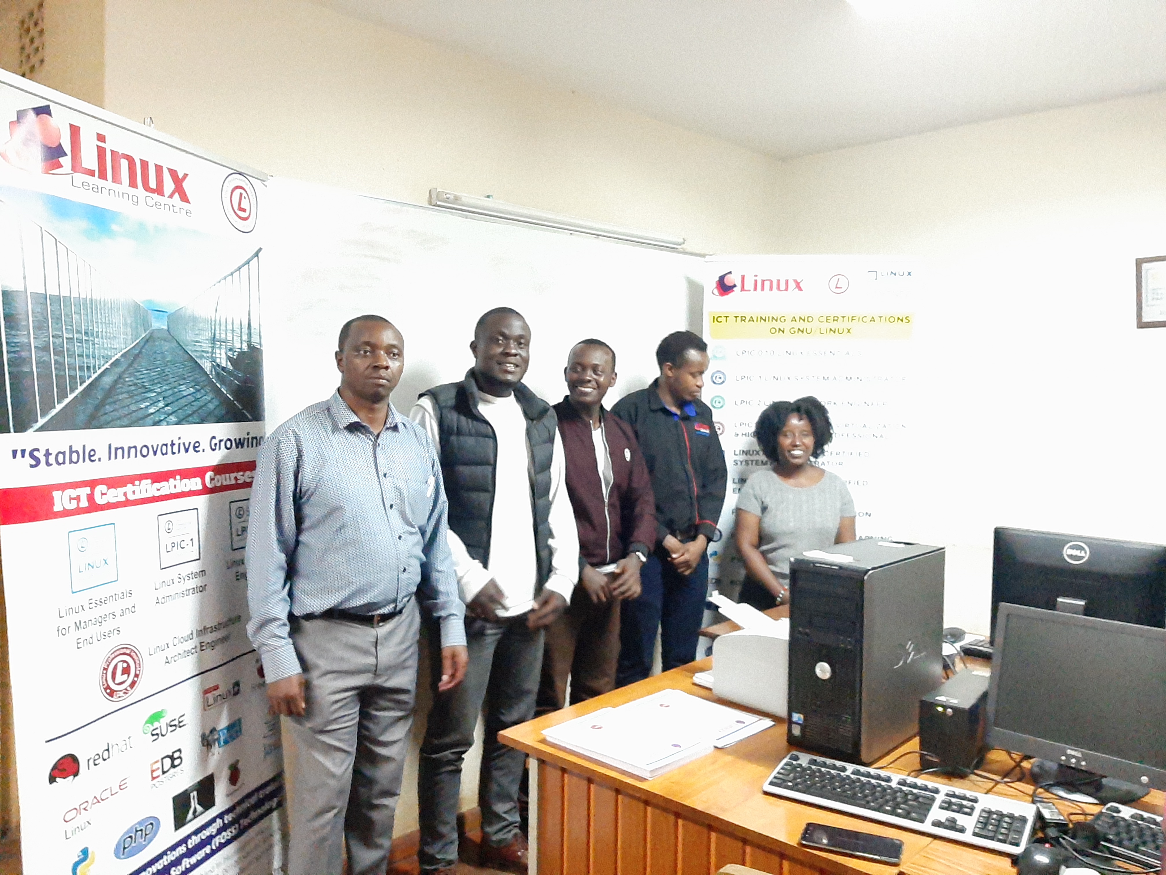 Director ICT, Mr. Anthony Mwai with  participants for LPIC 2 Linux Network Engineer Certification Training at Linux Learning Centre Ltd, Nairobi, Hurlingham - December 2019.