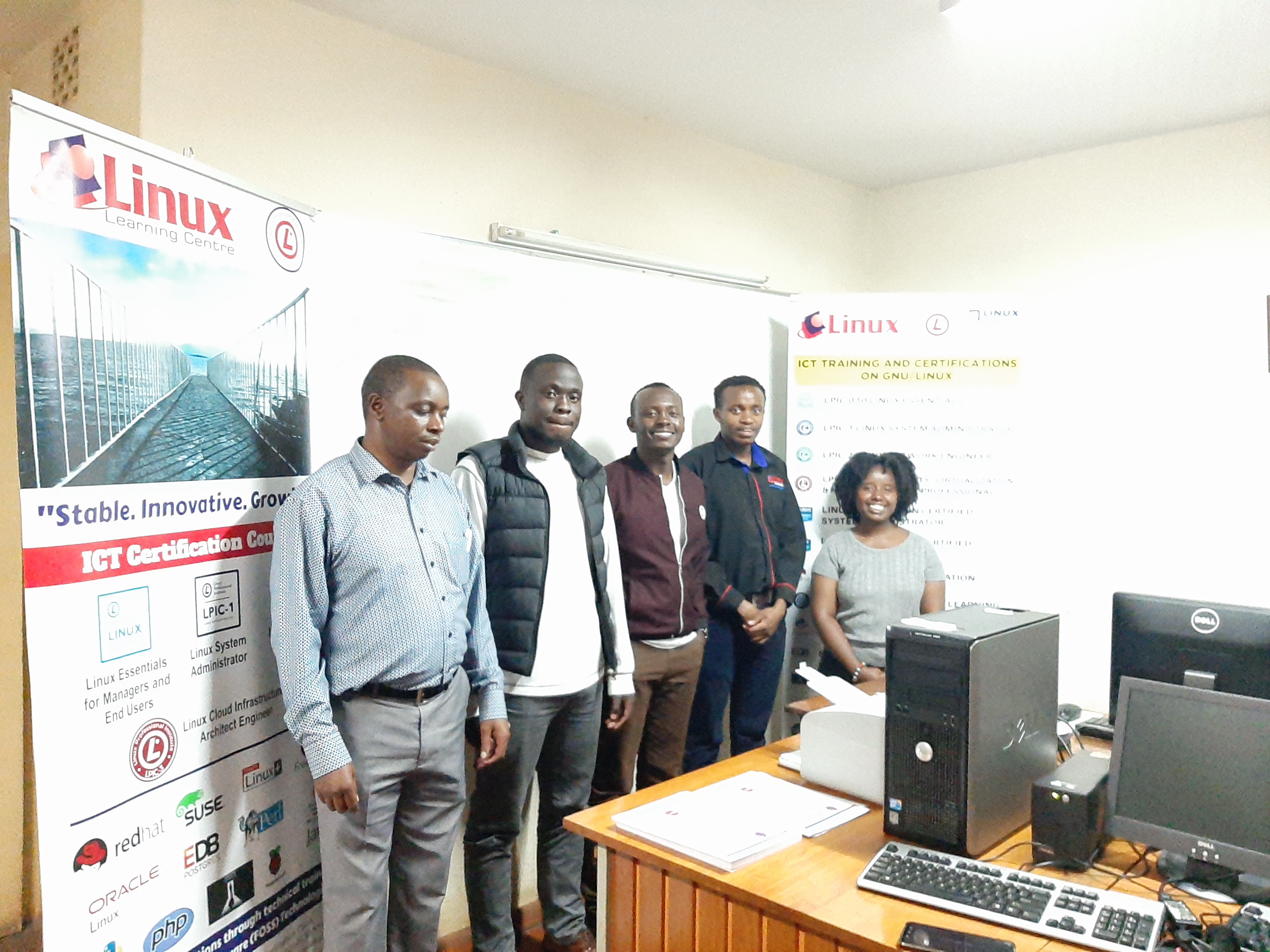 Director ICT, Mr. Anthony Mwai with  participants for LPIC 2 Linux Network Engineer Certification Training at Linux Learning Centre Ltd, Nairobi, Hurlingham in December 2019.