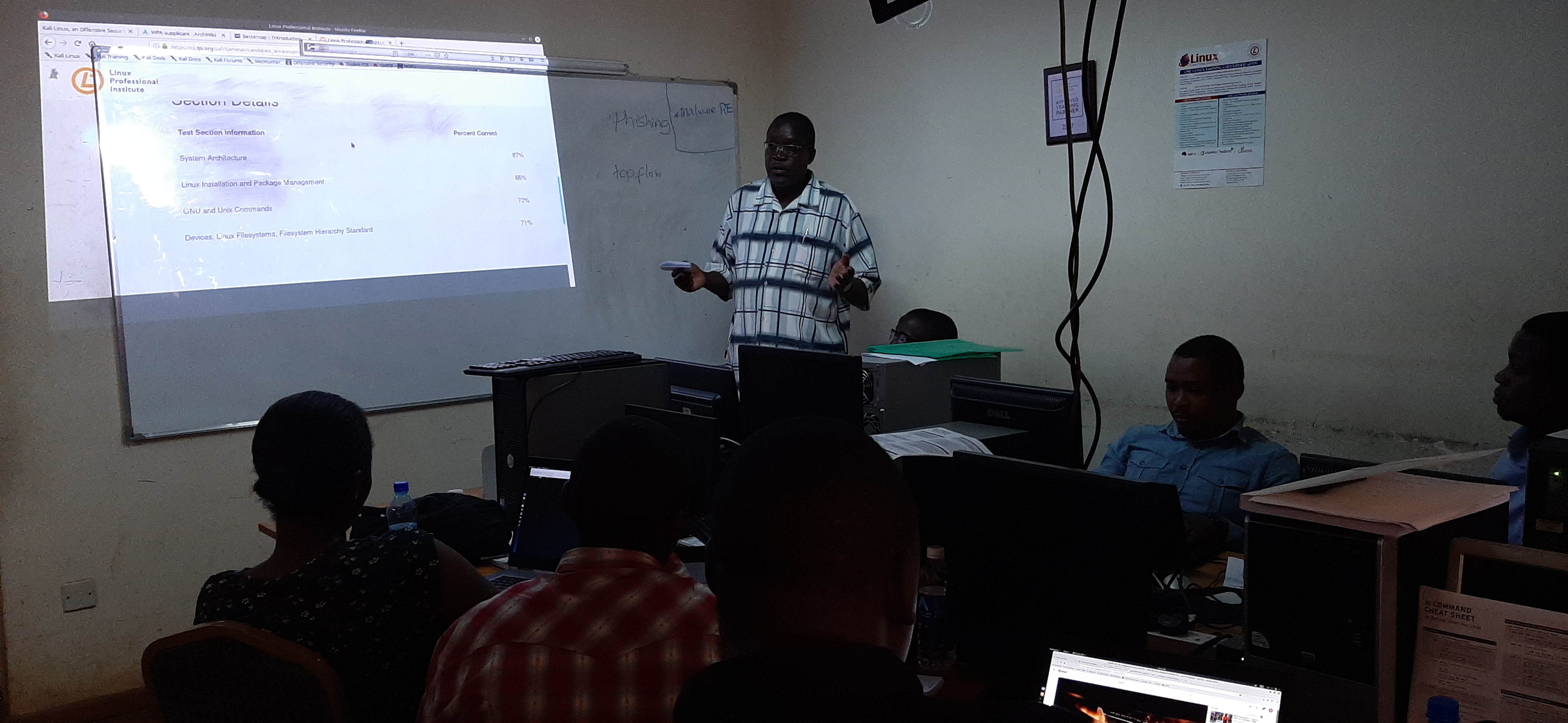 Mr. Morris Ouma, LPI Certified Engineer cum Instructor conducting GNU/LINUX and UNIX Commands Training Session to ICT Officers from GoK at Linux Learning Centre Ltd.